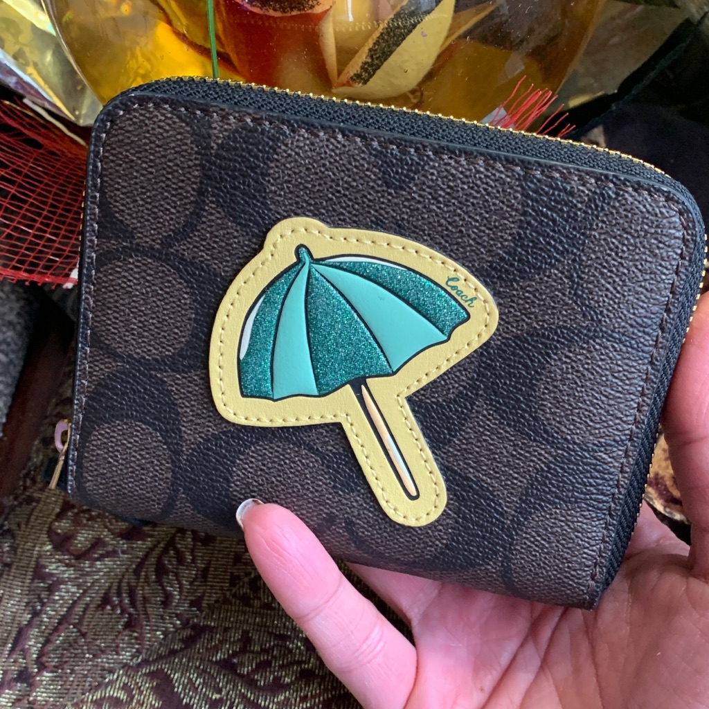 Authentic Coach Signature Canvas/Leather Umbrella Zip Around Wallet